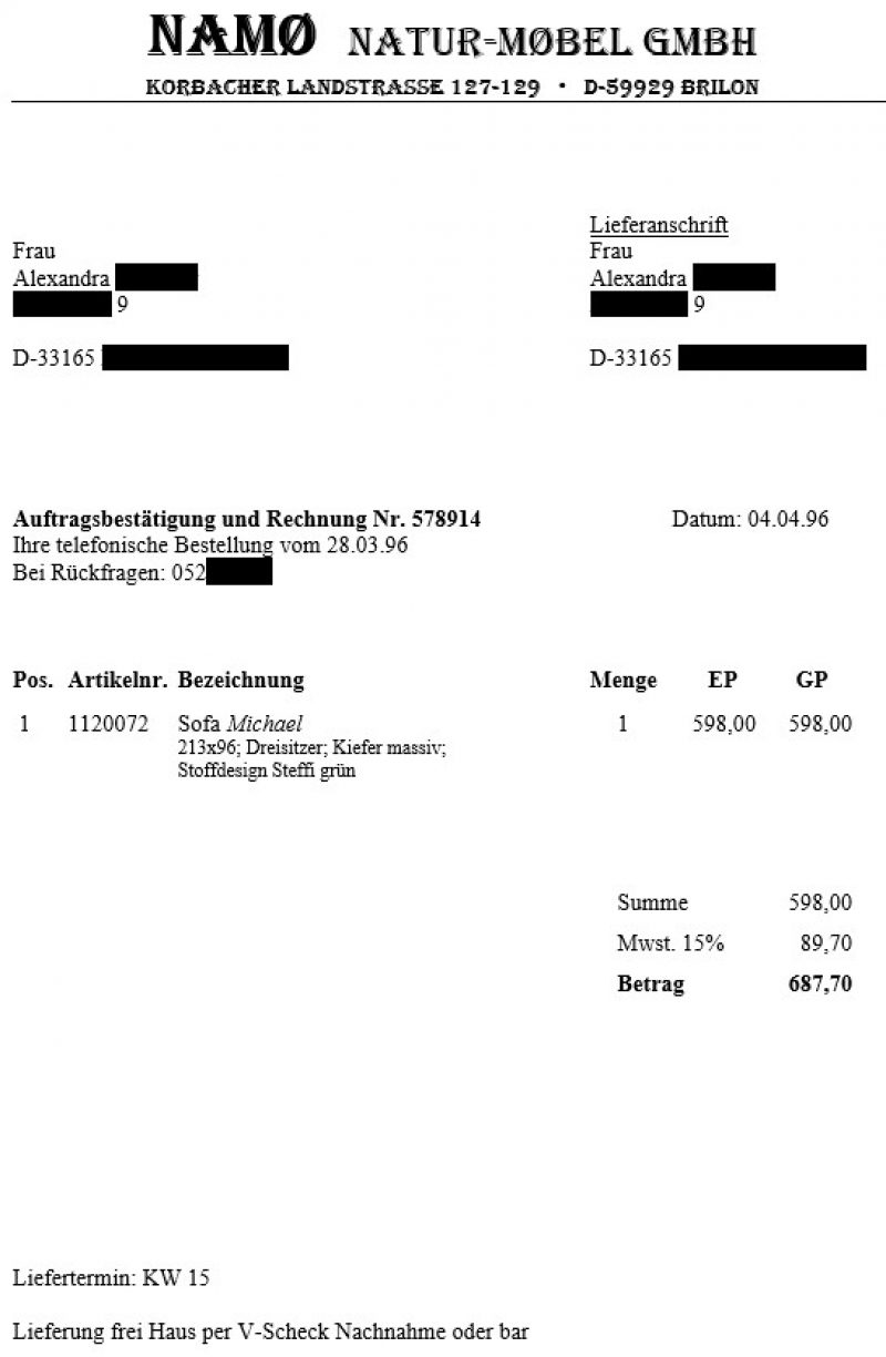 1996 Namo Couch Alexandra