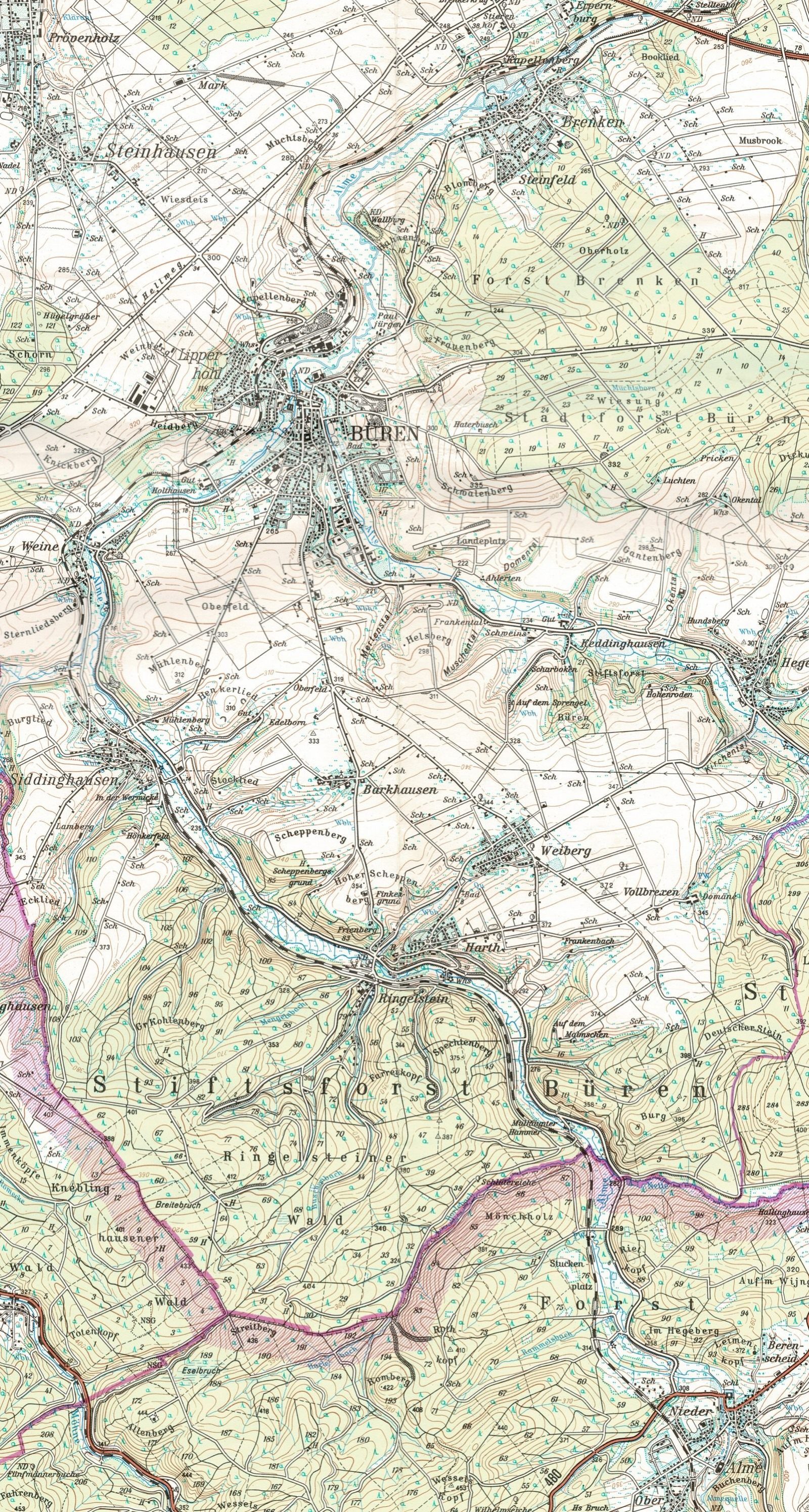 Karte Alme_Büren_1600