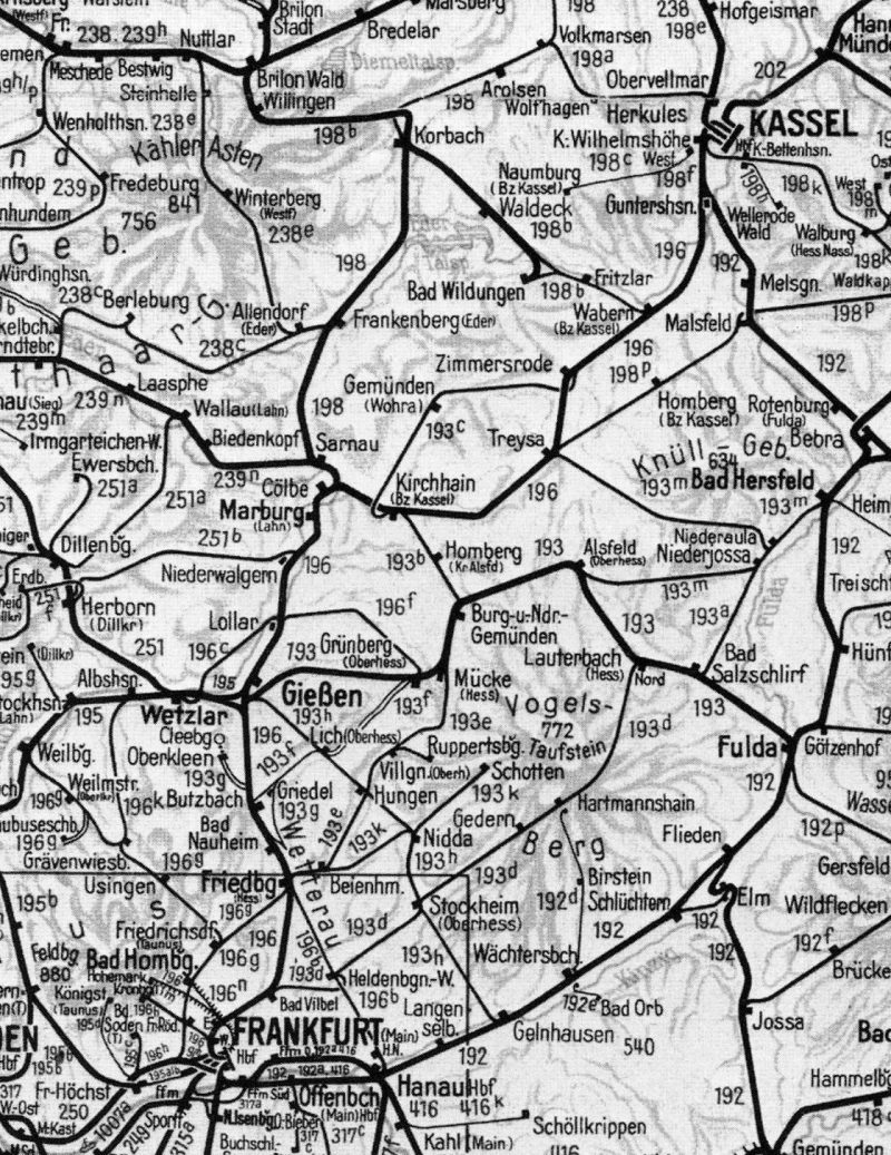 Karte Brilon bis Frankfurt 1959